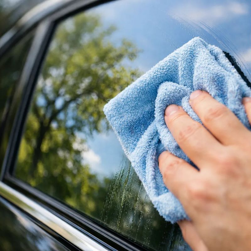 Vehicle interior being deep cleaned with professional detailing equipment